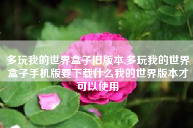 多玩我的世界盒子旧版本,多玩我的世界盒子手机版要下载什么我的世界版本才可以使用