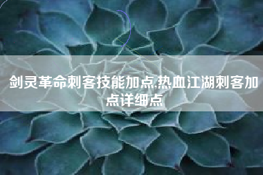 剑灵革命刺客技能加点,热血江湖刺客加点详细点