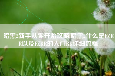 暗黑2新手从零开始攻略,暗黑2什么是FZRR以及FZRR的入门RR详细流程