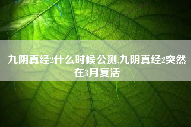 九阴真经2什么时候公测,九阴真经2突然在3月复活