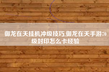 御龙在天挂机冲级技巧,御龙在天手游70级封印怎么卡经验