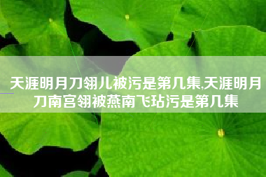 天涯明月刀翎儿被污是第几集,天涯明月刀南宫翎被燕南飞玷污是第几集