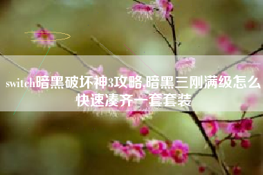 switch暗黑破坏神3攻略,暗黑三刚满级怎么快速凑齐一套套装