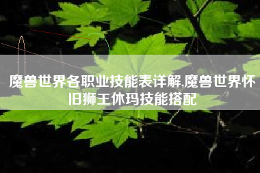魔兽世界各职业技能表详解,魔兽世界怀旧狮王休玛技能搭配