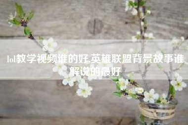 lol教学视频谁的好,英雄联盟背景故事谁解说的最好