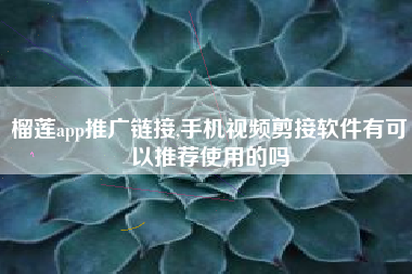 榴莲app推广链接,手机视频剪接软件有可以推荐使用的吗