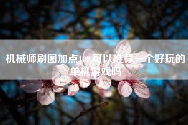 机械师刷图加点100,可以推荐一个好玩的单机游戏吗