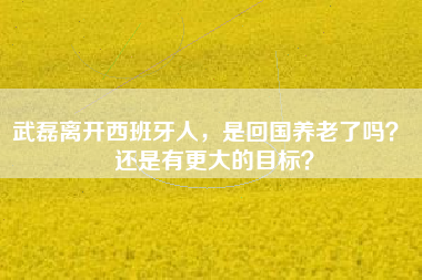 武磊离开西班牙人，是回国养老了吗？ 还是有更大的目标？