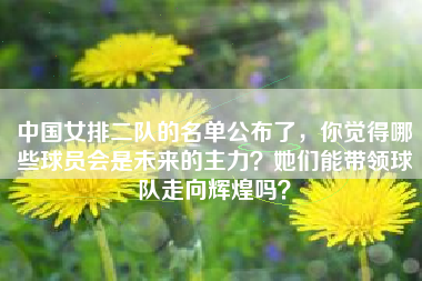 中国女排二队的名单公布了,你觉得哪些球员会是未来的主力?她们能带领球队走向辉煌吗?
